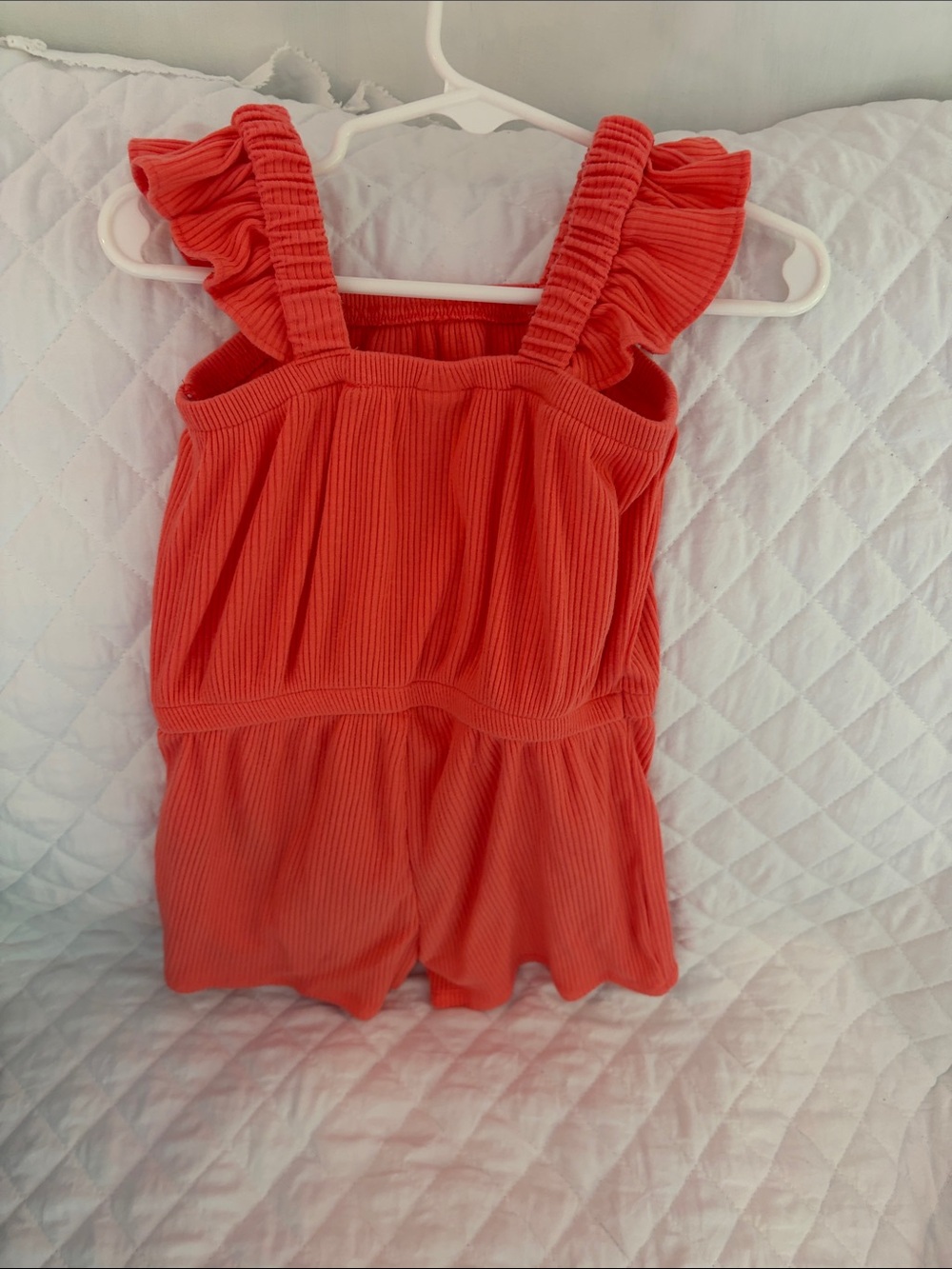 Old Navy Coral Ribbed Ruffled Strap Romper - Picture 4 of 4